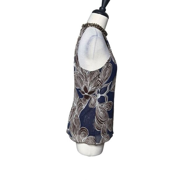 Trina Turk Size 6 Sleeveless Silk Embellished Party Top Metallic Print - Picture 3 of 5